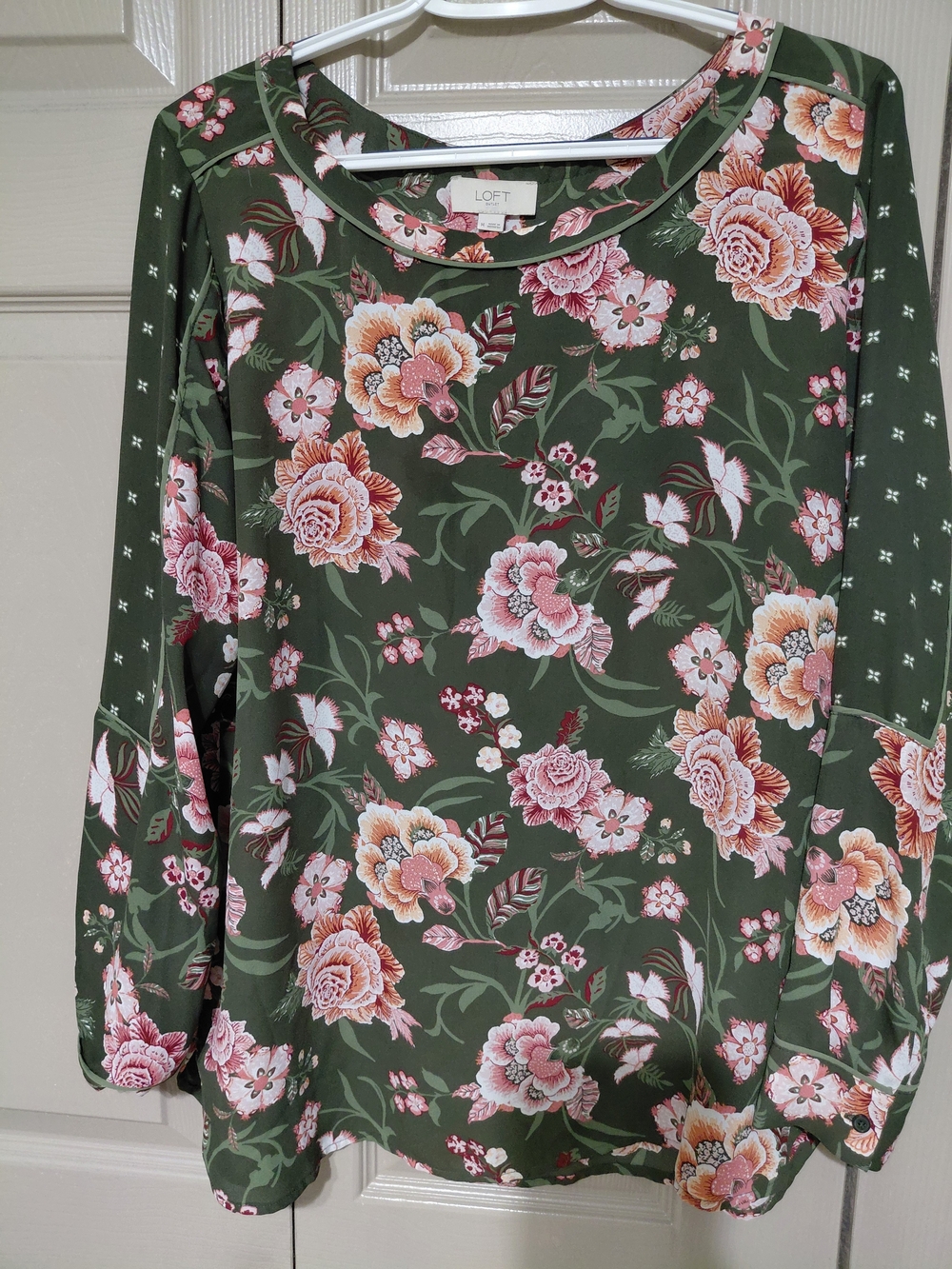 LOFT Olive Green Floral Long-Sleeve Top